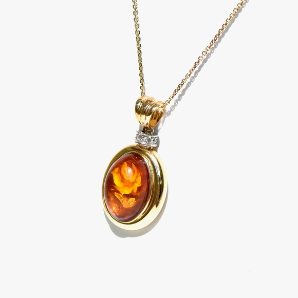 18k Amber Flower OOAK Cabochon Pendant/Necklace - Picture 4 of 7